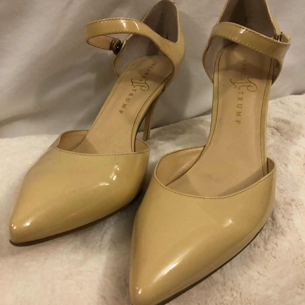 Ivanka Trump Nude Patent Pumps with Ankle Strap